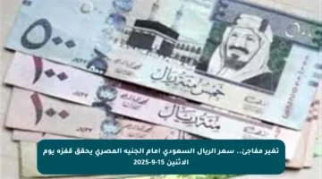 تغير مفاجئ.. سعر الريال السعودي أمام الجنيه المصري يحقق قفزة يوم الاثنين 15-9-2025